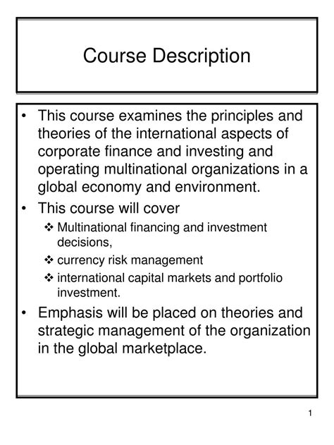 corporate finance course description